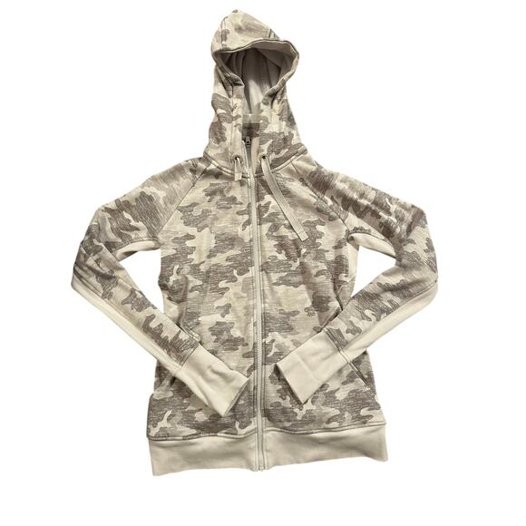 Athleta Triumph Printed Hoodie Jacket, Grey Gypsum Camo SIZE MED T - Picture 1 of 3